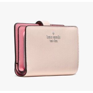 New Kate Spade Medium Compact Bifold Wallet Pebble Leather Powdered Sugar
